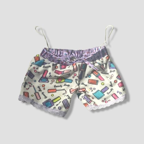 Build-A-Bear Pajama Set "Beauty Sleep" Top Shorts Bunny Slippers Purple/White OS - Picture 3 of 9